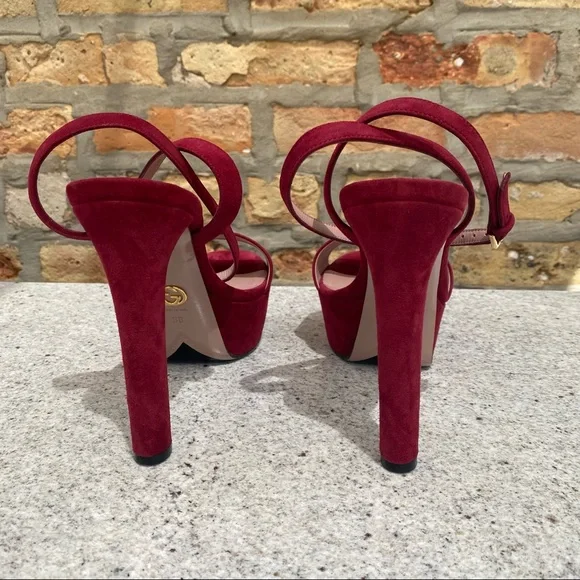 Gucci Leila Platform Suede Sandal Burgundy - Picture 6 of 16